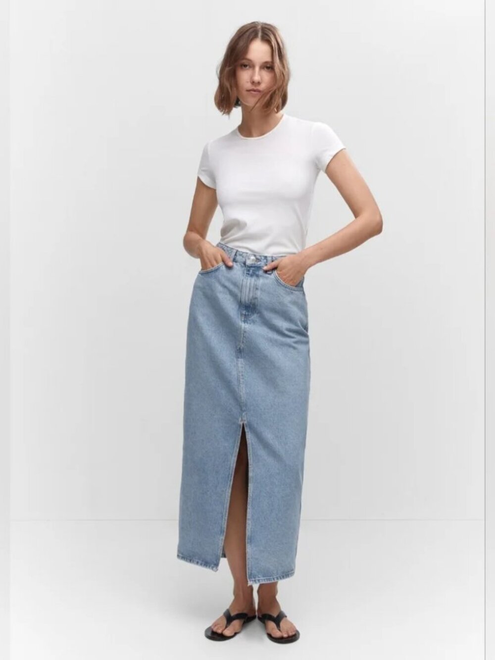 NWT Mango front slit denim midi skirt